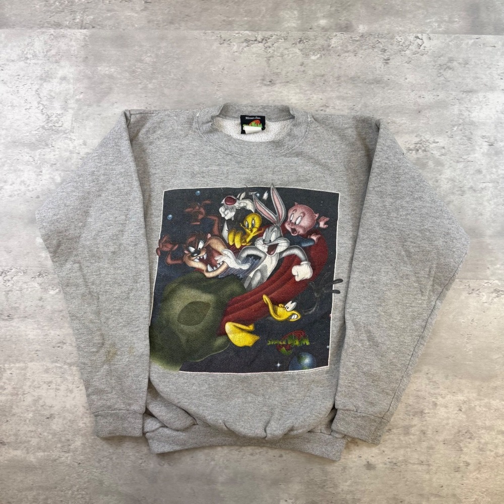 Vintage 1996 Space Jam Warner Bros Crewneck Sweatshirt Gray Youth L Made in USA
